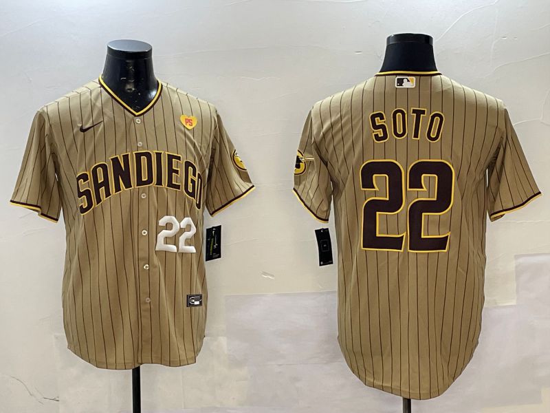 Men San Diego Padres 22 Soto Brown Stripe Game 2025 Nike MLB Jersey style 3